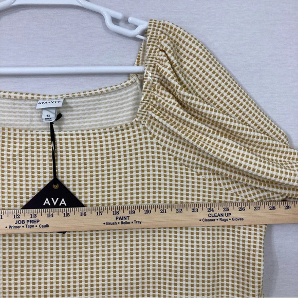 New Ava & Viv Yellow Gingham Square Neck Stretch Knit Top 4X - Picture 6 of 9
